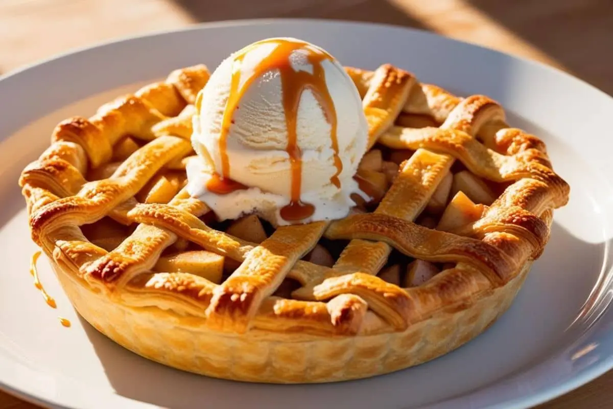 Golden puff pastry apple pie with lattice top